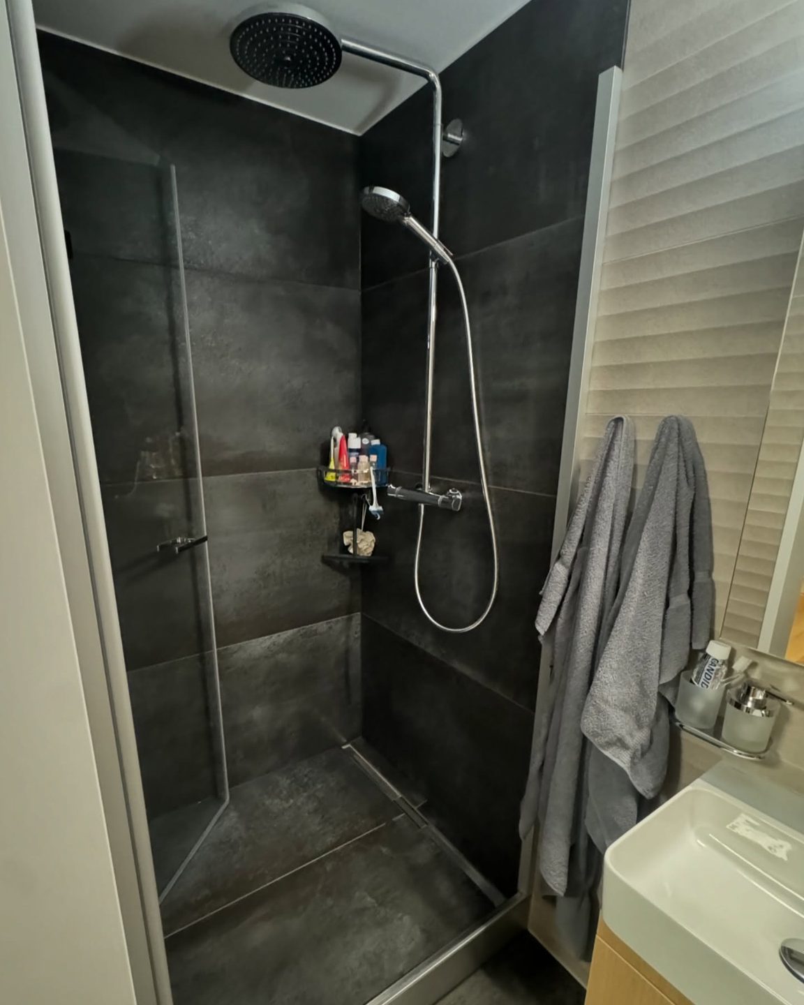 Douche à l'italienne d'une salle d'eau rénovée par Pred SA en ville de Fribourg