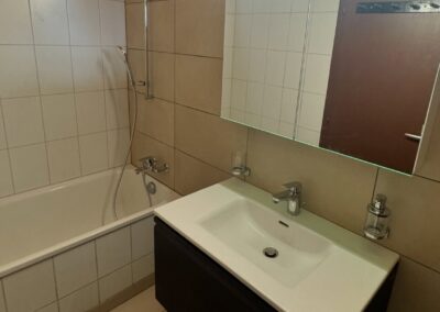 Meuble vasque et baignoire d'un appartement locatif rénové par Pred SA